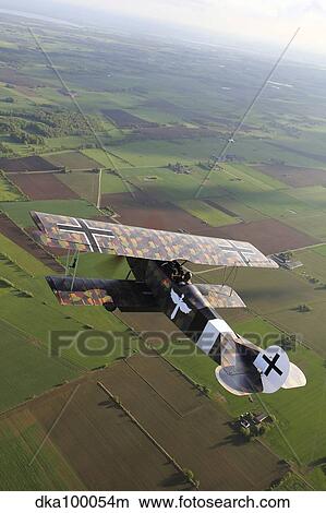 Fokker D. VII World War I replica fighter in the air. View Large Photo Image Picture - Fokker D. VII World War I replica fighter in the air.. Fotosearch