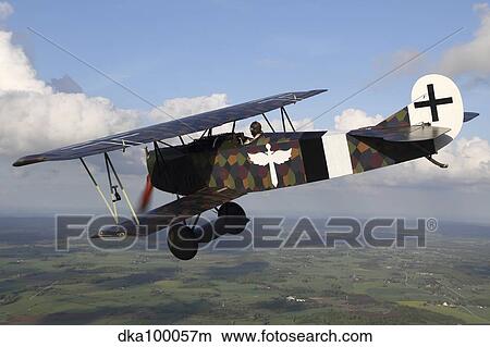 Fokker D. VII World War I replica fighter in the air. View Large Photo Image Picture - Fokker D. VII World War I replica fighter in the air.. Fotosearch