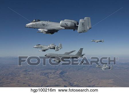 Four A-10C Thunderbolt's prepare to refuel from a KC-135. View Large Photo Image Picture - Four A-10C Thunderbolt's prepare to refuel from a KC-135.. Fotosearch