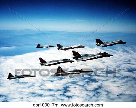 Four F-14 Tomcats and three F-5 Tiger IIs in flight. View Large Photo Image Picture - Four F-14 Tomcats and three F-5 Tiger IIs in flight.. Fotosearch