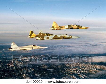 Four F-5 Tiger II's fly above Southern California. View Large Photo Image Picture - Four F-5 Tiger II's fly above Southern California.. Fotosearch