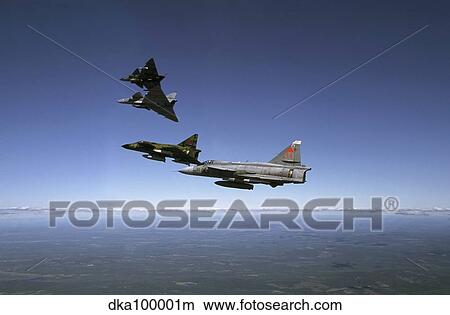 Four Saab 37 Viggen fighters breaking up over northern Sweden. View Large Photo Image Picture - Four Saab 37 Viggen fighters breaking up over northern Sweden.. Fotosearch