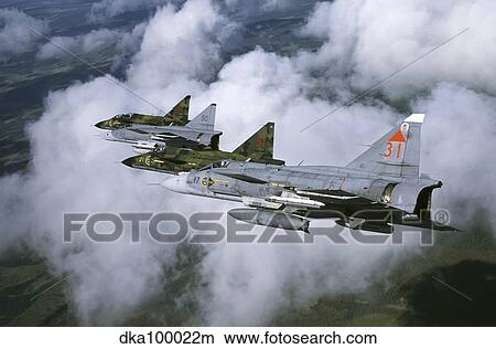 Four Saab 37 Viggen fighters of the Swedish Air Force. View Large Photo Image Picture - Four Saab 37 Viggen fighters of the Swedish Air Force.. Fotosearch