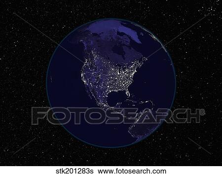 Full Earth at night showing city lights centered on North America. View Large Photo Image Stock Photograph - Full Earth at night showing city lights centered on North America.. Fotosearch