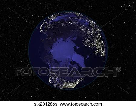 Full Earth at night showing city lights centered on the North Pole. View Large Photo Image Stock Photograph - Full Earth at night showing city lights centered on the North Pole.. Fotosearch