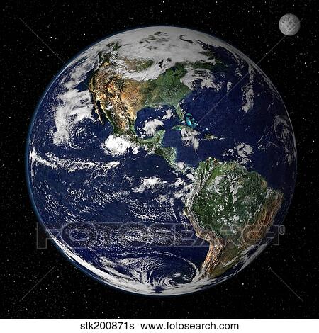 Stock Photograph - Full Earth showing North and South America.. Fotosearch