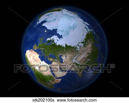 Stock Photograph - Full Earth showing the Arctic region.. Fotosearch