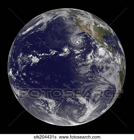 Stock Photograph - Full Earth showing various tropical storms.. Fotosearch
