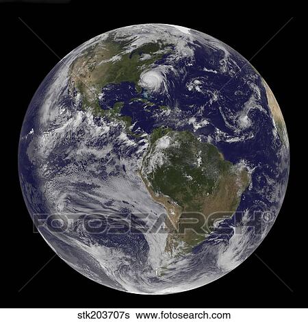 Stock Photograph - Full Earth with Hurricane Irene visible on the United States East Coast.. Fotosearch