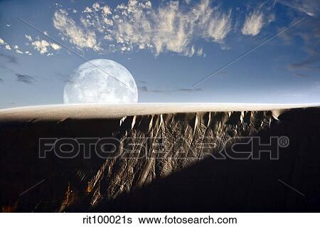 Full moon rising above a sand dune. View Large Illustration Stock Illustration - Full moon rising above a sand dune.. Fotosearch