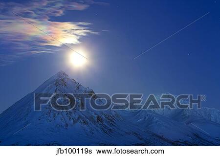 Full moon with rainbow clouds over Ogilvie Mountains, Canada. View Large Photo Image Stock Photograph - Full moon with rainbow clouds over Ogilvie Mountains, Canada.. Fotosearch