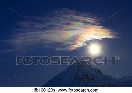 Full moon with rainbow clouds over Ogilvie Mountains, Canada. View Large Photo Image Stock Photograph - Full moon with rainbow clouds over Ogilvie Mountains, Canada.. Fotosearch