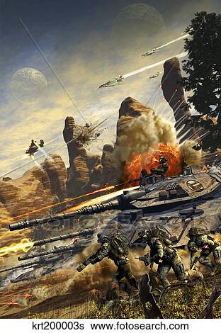 Futuristic hover tank platoon charging downhill. View Large Illustration Stock Illustration - Futuristic hover tank platoon charging downhill.. Fotosearch