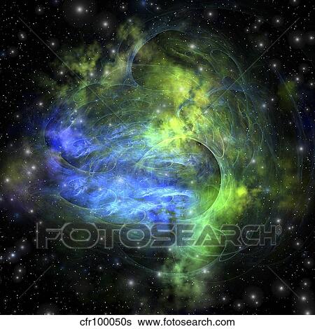 Gaseous dense clouds form new stars in the cosmos. View Large Illustration Stock Illustration - Gaseous dense clouds form new stars in the cosmos.. Fotosearch
