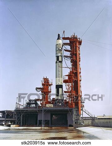 Gemini 5 spacecraft on its launch pad. View Large Photo Image Stock Photograph - Gemini 5 spacecraft on its launch pad.. Fotosearch