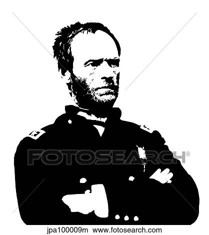 Stock Illustration - General Sherman, vector portrait.. Fotosearch