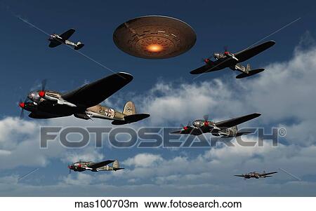 German Heinkel bombers being buzzed by a UFO. View Large Illustration Stock Illustration - German Heinkel bombers being buzzed by a UFO.. Fotosearch
