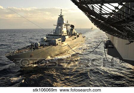 German Sachsen-class frigate Hessen conducts an underway replenishment. View Large Photo Image Picture - German Sachsen-class frigate Hessen conducts an underway replenishment.. Fotosearch