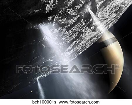 Geysers of Enceladus showing cryovolcanism near the South Pole of Enceladus. View Large Illustration Stock Illustration - Geysers of Enceladus showing cryovolcanism near the South Pole of Enceladus.. Fotosearch