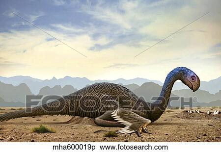 Stock Illustration - Gigantoraptor, a theropod dinosaur from the Cretaceous Period.. Fotosearch