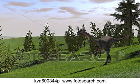 Stock Illustration - Gigantoraptor in a grassy field.. Fotosearch
