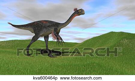 Stock Illustration - Gigantoraptor in a grassy field.. Fotosearch
