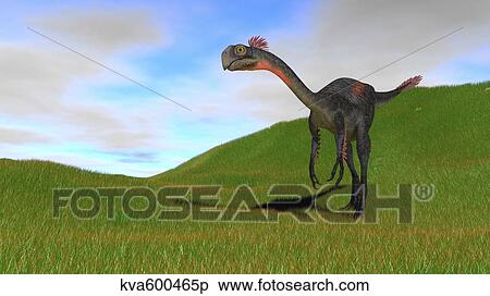 Gigantoraptor in a grassy field. View Large Illustration Stock Illustration - Gigantoraptor in a grassy field.. Fotosearch