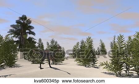 Stock Illustration - Gigantoraptor in prehistoric environment.. Fotosearch