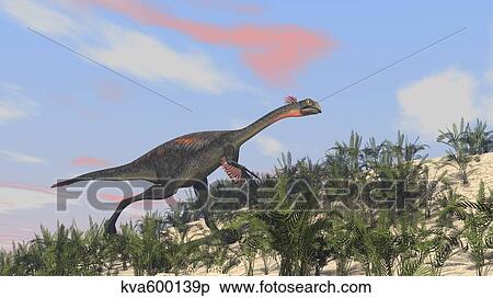 Stock Illustration - Gigantoraptor running up a hill.. Fotosearch