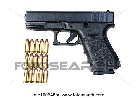 Glock Model 19 handgun with 9mm ammunition. View Large Photo Image Picture - Glock Model 19 handgun with 9mm ammunition.. Fotosearch