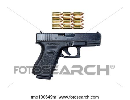 Glock Model 19 handgun with 9mm ammunition. View Large Photo Image Picture - Glock Model 19 handgun with 9mm ammunition.. Fotosearch