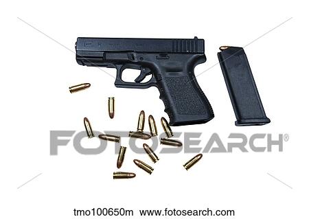 Glock Model 19 handgun with 9mm ammunition. View Large Photo Image Picture - Glock Model 19 handgun with 9mm ammunition.. Fotosearch