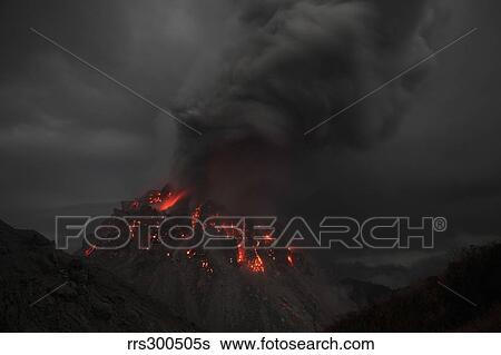 Glowing Rerombola lava dome of Paluweh volcano, Indonesia. View Large Photo Image Stock Photograph - Glowing Rerombola lava dome of Paluweh volcano, Indonesia.. Fotosearch