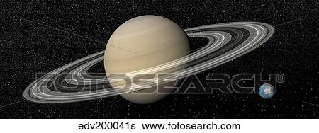 Grand Planete Saturne Et Sien Anneaux Cote Petit Planete Earth Banque D Illustrations Edv0041s Fotosearch