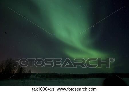 Green Aurora above Far Lake, Yellowknife, Northwest Territories, Canada. View Large Photo Image Stock Photograph - Green Aurora above Far Lake, Yellowknife, Northwest Territories, Canada.. Fotosearch