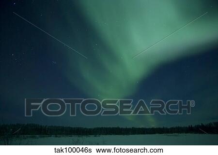 Green Aurora above Far Lake, Yellowknife, Northwest Territories, Canada. View Large Photo Image Stock Photograph - Green Aurora above Far Lake, Yellowknife, Northwest Territories, Canada.. Fotosearch