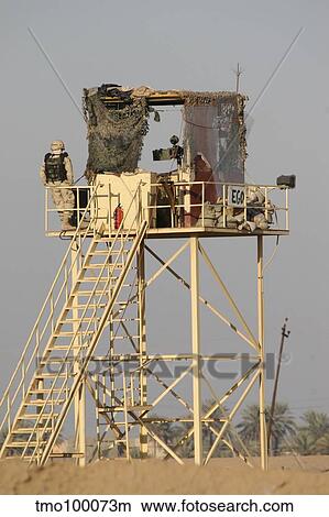 Picture - Guard tower manned by Georgian soldiers at Camp Warhorse.. Fotosearch