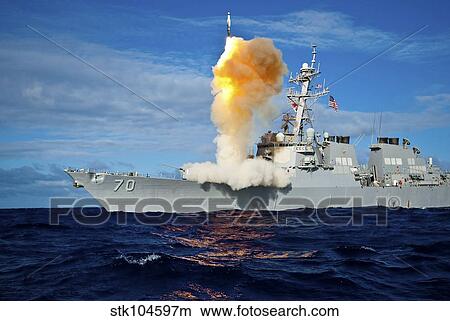 Guided missile destroyer USS Hopper launches a RIM-161 Standard Missile. View Large Photo Image Picture - Guided missile destroyer USS Hopper launches a RIM-161 Standard Missile.. Fotosearch