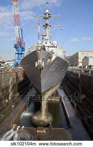 Guided missile destroyer USS Lassen enters a dry dock. View Large Photo Image Picture - Guided missile destroyer USS Lassen enters a dry dock.. Fotosearch