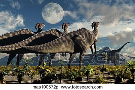 Hadrosaurid duckbill dinosaurs use soundwaves to defend a Tyrannosaurus Rex. View Large Illustration Stock Illustration - Hadrosaurid duckbill dinosaurs use soundwaves to defend a Tyrannosaurus Rex.. Fotosearch