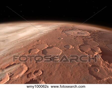 Stock Illustration - Heavily cratered highlands on the surface of Mars.. Fotosearch