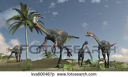Herd of Gigantoraptors running. View Large Illustration Stock Illustration - Herd of Gigantoraptors running.. Fotosearch