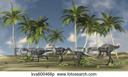 Herd of Gigantoraptors. View Large Illustration Stock Illustration - Herd of Gigantoraptors.. Fotosearch