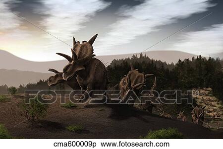 Herd of Xenoceratops foremostensis from the Cretaceous Period. View Large Illustration Stock Illustration - Herd of Xenoceratops foremostensis from the Cretaceous Period.. Fotosearch