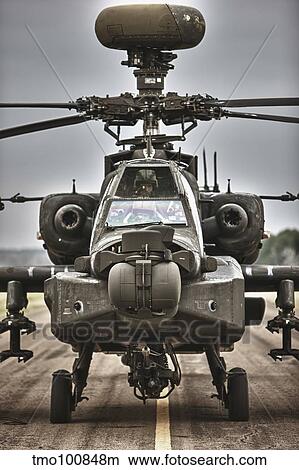 Picture - High Dynamic range image of an AH-64 Apache helicopter on the runway.. Fotosearch