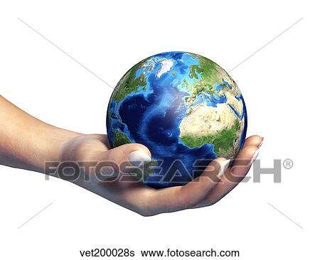 Human hand holding planet earth. View Large Illustration Stock Illustration - Human hand holding planet earth.. Fotosearch