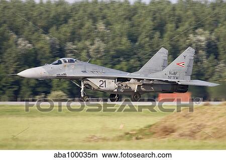 Hungarian Air Force MiG-29A landing on the runway. View Large Photo Image Picture - Hungarian Air Force MiG-29A landing on the runway.. Fotosearch