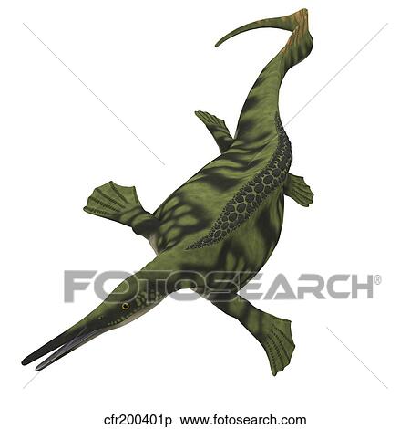 Stock Illustration - Hupehsuchus is a marine icthyosaur that lived during the Mesozoic Era.. Fotosearch