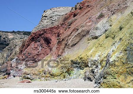 Hydrothermally altered red and yellow cliffs with fresh fumarolic deposits, Greece. View Large Photo Image Stock Photograph - Hydrothermally altered red and yellow cliffs with fresh fumarolic deposits, Greece.. Fotosearch