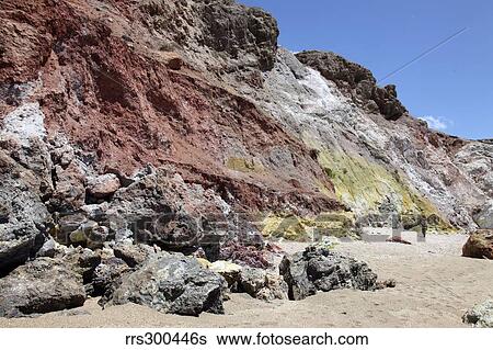 Hydrothermally altered red and yellow cliffs with fresh fumarolic deposits, Greece. View Large Photo Image Stock Photograph - Hydrothermally altered red and yellow cliffs with fresh fumarolic deposits, Greece.. Fotosearch